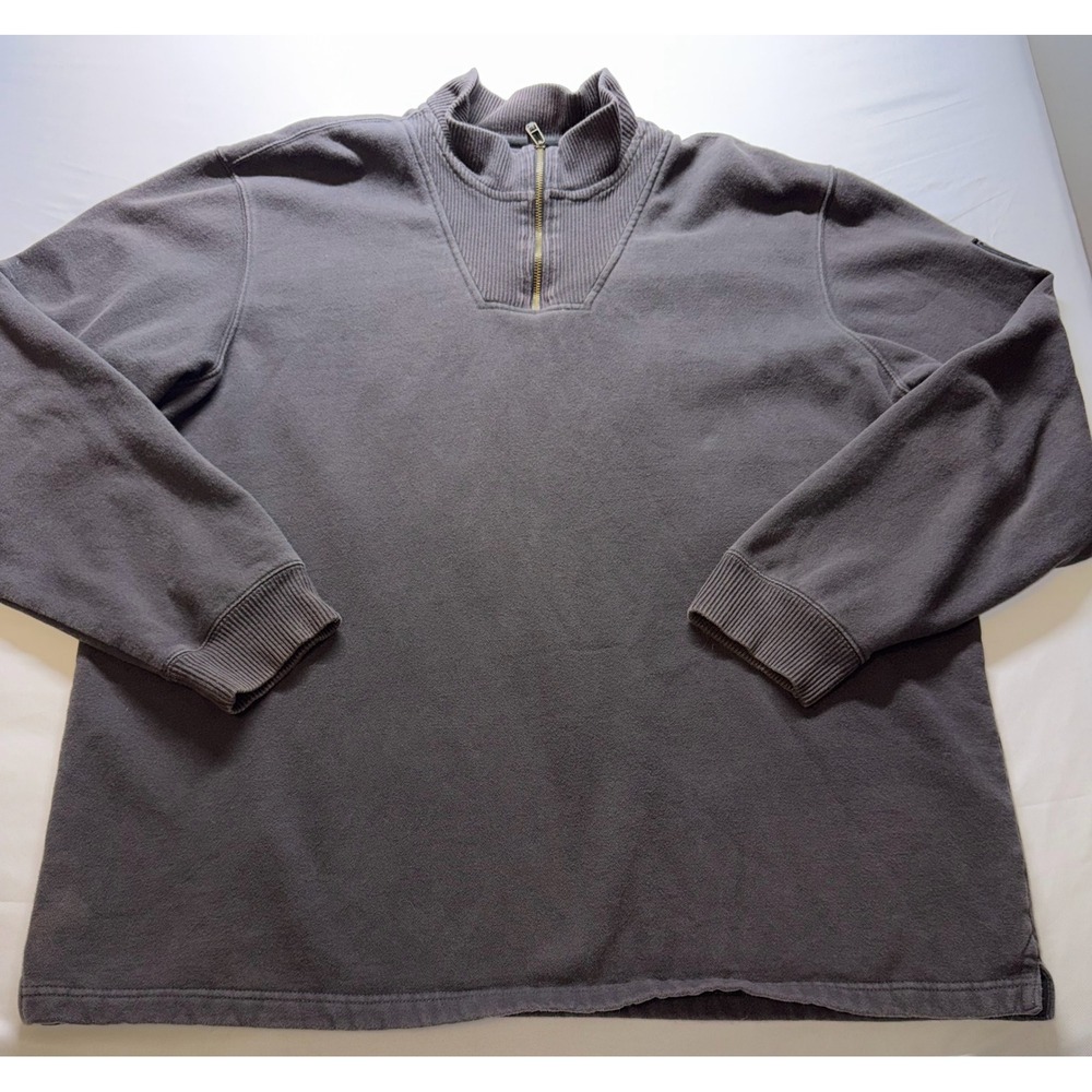 Chaps‎ Quarter Zip Pullover Mens XXL Gray Sueded Fleece Crest Patch Sweater